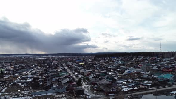 Aerial view of spring in the great countryside. Overcast day 01