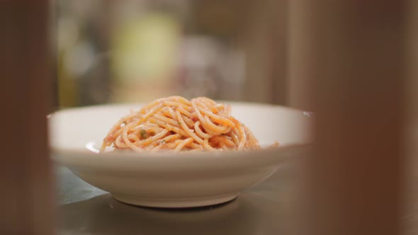 Closeup of the spaghetti pasta with parsley and cheese