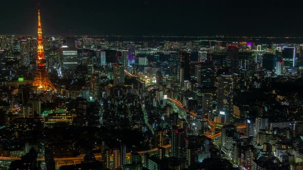 Night Aerial Cityscape Traffic Tokyo Timelapse alt