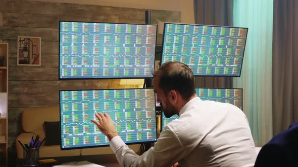 Broker Working From Home Office at Night alt