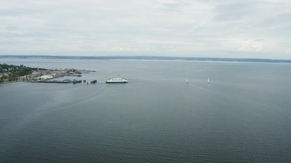 Ferry Leaving Terminal Aerial View In Port Townsend Washington Usa alt