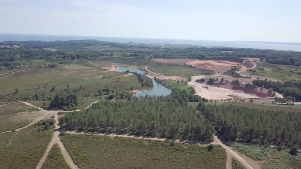 High aerial view of Woodbury Common. East Devon, UK. alt