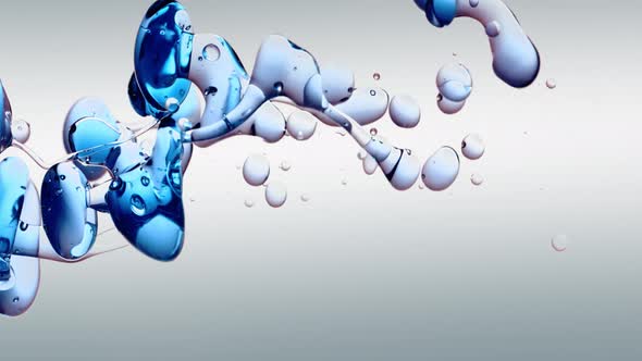  Isolated Blue Oil Bubbles and Shapes on White in Super Slow Motion