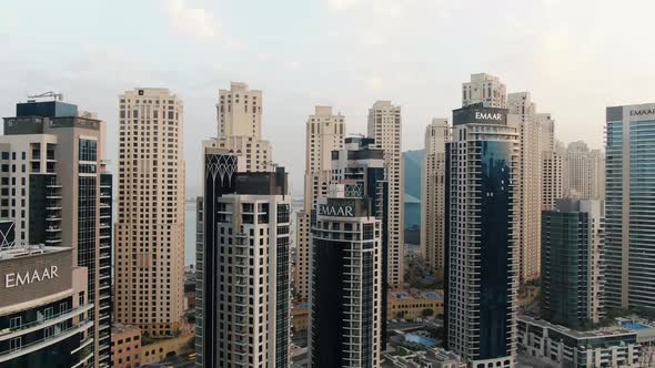 Modern Skyscrapers of Dubai Marina Reflections in the Glass Dubai Creek Under alt