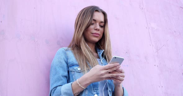 Beautiful Young Adult Girl Influencer Using Smartphone 