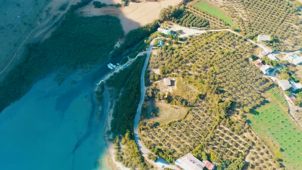 Aerial Landscape of Crete Sea Shore with Mediterranean Blue Water and Olive Tree