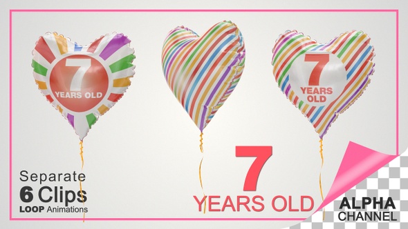 7th Birthday Celebration Heart Shape Helium Balloons