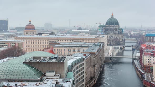 Cloudy Snowy Day to Night Time Lapse of Berlin with Berlin Cathedral Berlin, Germany alt