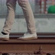 Walks On Railroad Tracks.Legs Walking On Railway Middle Of Rail.Feet In Pants Walking On Rail Road  - VideoHive Item for Sale