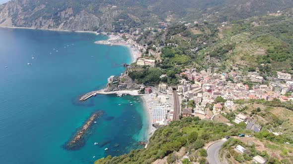 Aerial view of Monterosso al Mare town, Cinque Terre, Italy alt