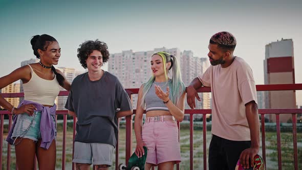 Group of Happy Young Diverse Friends with Unusual Appearance Enjoying Time Together Talking and alt