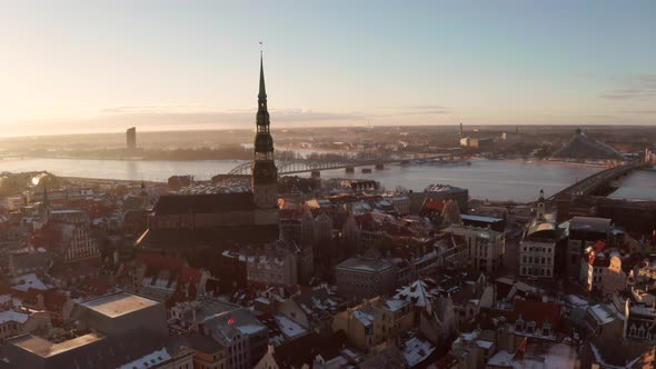 aerial view of the Riga old town during sunset alt
