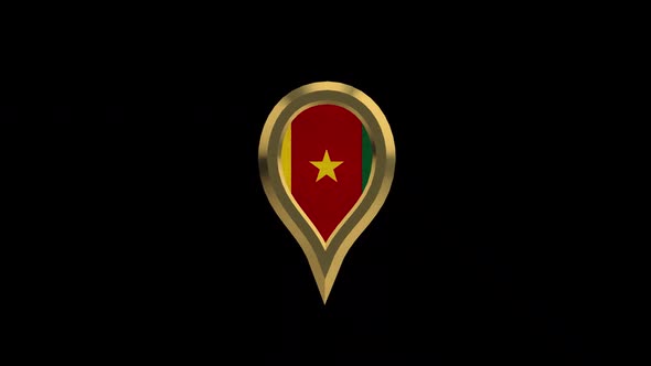 Cameroon Flag 3D Rotating Location Gold Pin Icon alt