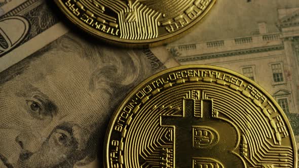 Rotating shot of Bitcoins (digital cryptocurrency) - BITCOIN 0186 alt