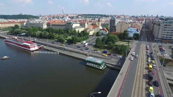 Aerial view of buildings near Stefanik Bridge