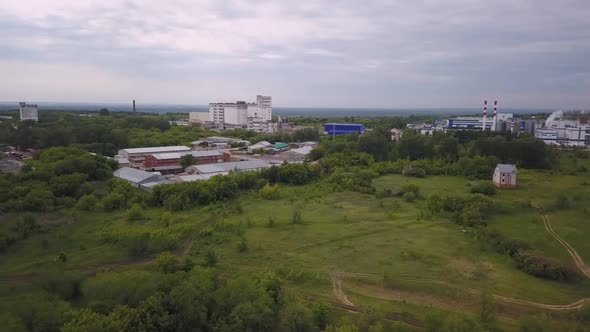 Aerial Landscape with Pink Lake in Industrial Zone, Toxic Chemicals