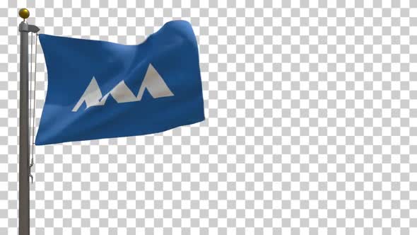 Yamagata Prefecture Flag (Japan) on Flagpole with Alpha Channel - 4K alt