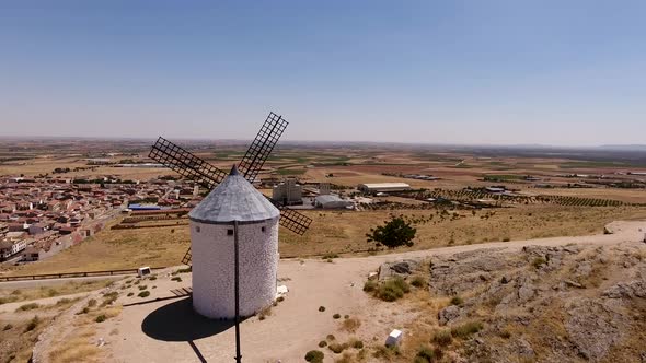 Aerial View of Don Quixote Windmills. Molino Rucio Consuegra in the Center of Spain