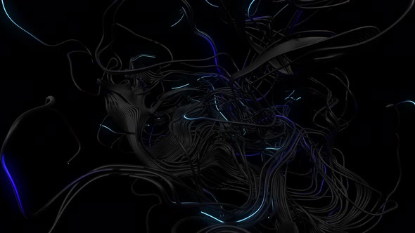 Abstract Looped Background with Curved Intertwined Lines Like Curl Noise with Running Neon Lights alt