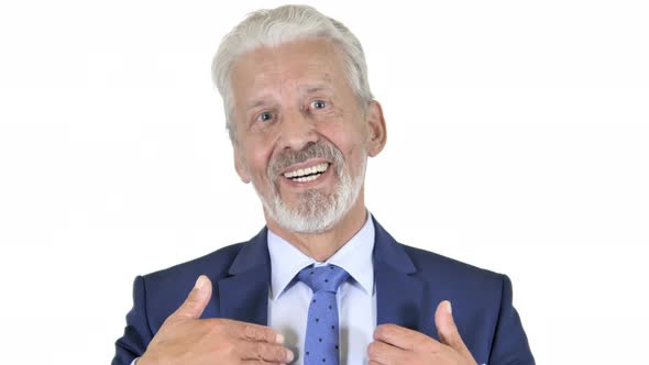 Online Video Chat by Old Businessman, White Background alt