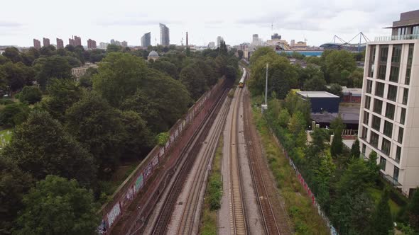 A Drone View of the Train Tracks in Fulham London