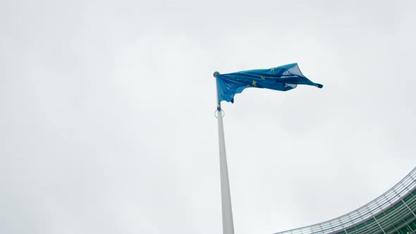 European Union Flag Waves on Wind By EU Commission Berlaymont Office in Brussels