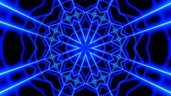 Neon glowing kaleidoscope. Looped animation