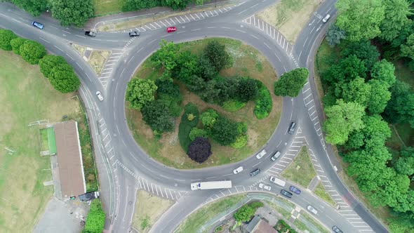 Aerial Nature Aroundabout with vehicles 4k