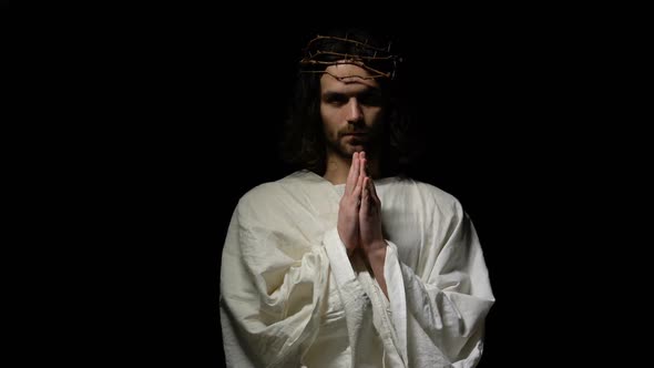 Jesus in Crown of Thorns Crying and Praying for Innocent Souls, Punishment alt