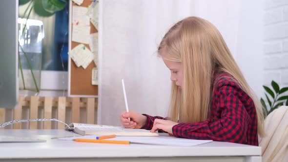 Blonde Schoolgirl Studying at Home Doing School Homework alt