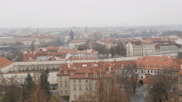 Zooming in rooftop  famous spires and domes in capital of Czechia 3840X2160 UHD footage - Cloudy day