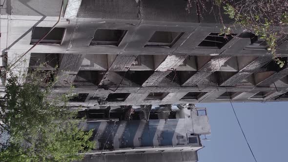 Vertical Video of the War in Ukraine  a Destroyed Building in Borodyanka alt