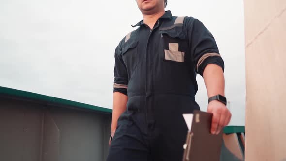 Marine Deck Officer or Chief Mate on Deck of Offshore Vessel or Ship alt