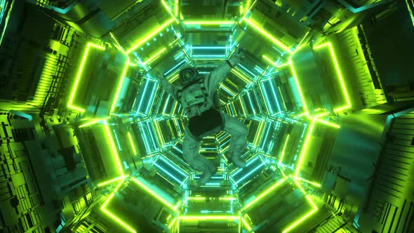 Astronaut Falling in the Corridor of a Spaceship alt