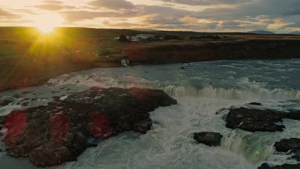 Urridafoss Waterfall at Sunset Iceland