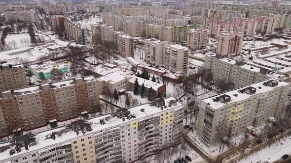 City with Multistorey Buildings in Winter Bird's Eye View alt