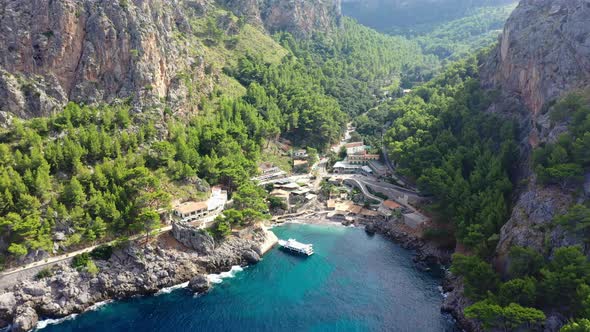 Aerial Drone Video Footage of Port De Sa Calobra Bay, Mallorca alt