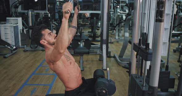 Good Looking Man with a Muscle Body at Gym Working alt