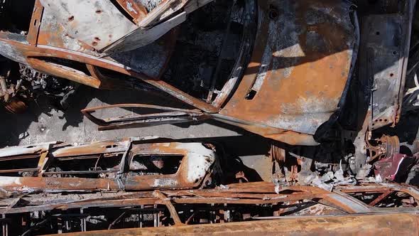 Vertical Video of Destroyed and Shot Cars in the City of Irpin Ukraine alt