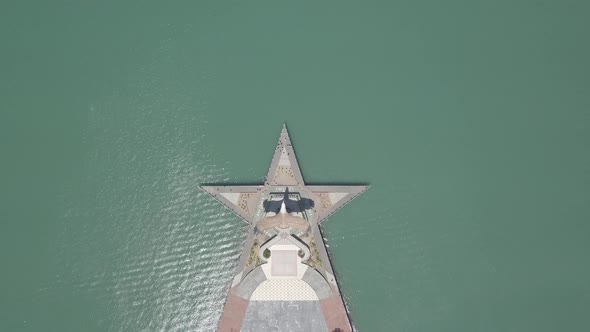 Aerial view of Eagle statue Dataran Helang on star shaped square, Kuah town, Langkawi, Malaysia.