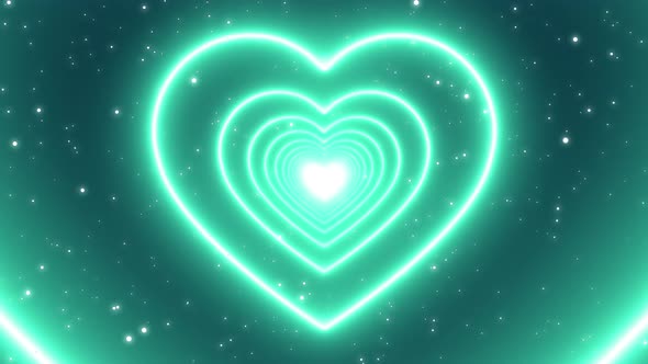 Mint Blue Neon Lights Love Heart Tunnel Abstract Glow Particles 4K ...