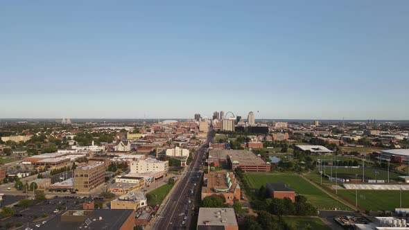 Downtown Concept - American City of St. Louis, Missouri. Aerial Drone Establishing View alt