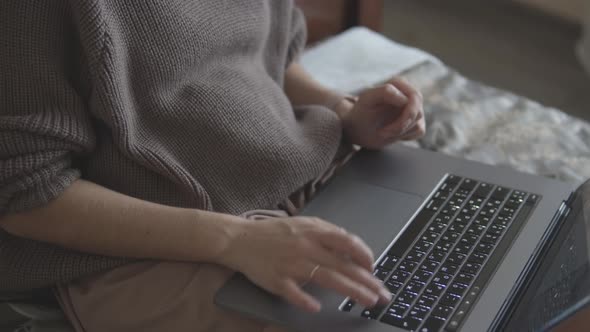 Female Hands Use Laptop