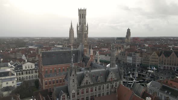 Drone shot of Bruggen belgium on a gray day alt
