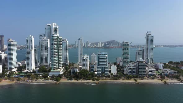 Aerial View of the Port From the Prestigious Castillogrande District in Cartagena Colombia
