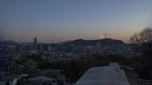 City Night, Seoul Namsan, Day to Night, Full Shot, 4k 60p