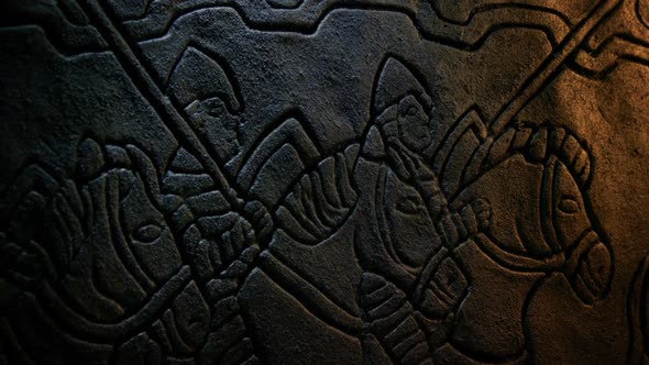 Passing Soldiers On Horses Medieval Wall Carving alt