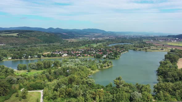 Aerial view of the lake zelena voda in Nove Mesto nad Vahom in Slovakia alt