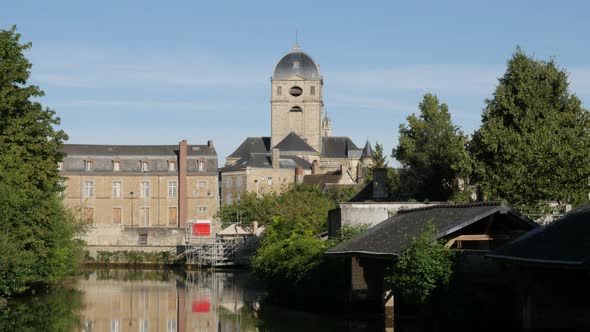Alencon lower Normandy France on river Sarthe basilique Notre Dame by the day 4K 2160p UHD footage - alt