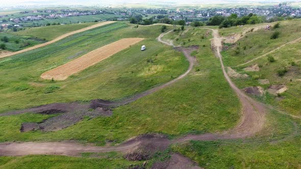 Aerial top down view of motocross track